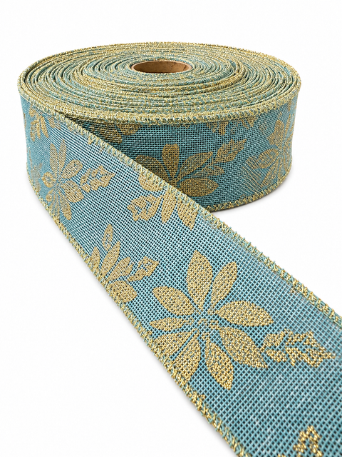 Cinta Yute Azul Flores Dorado CIN 17 - foto 1