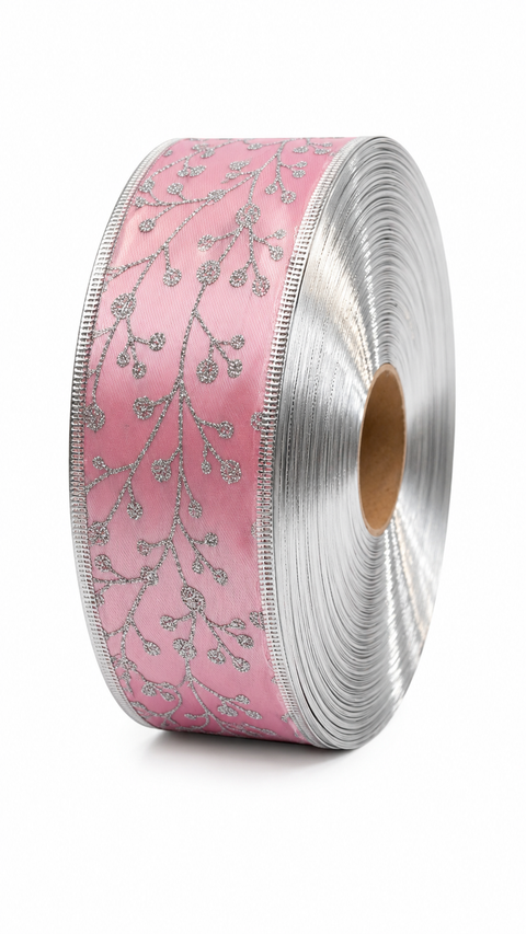 Cinta rosa ramas plateadas CIN 59 - foto 1