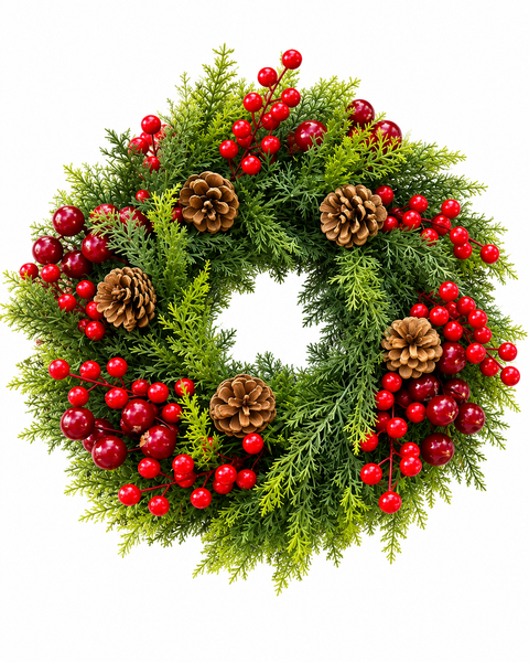Corona Navideña Pino con Frutos Rojos 40 cm - foto adicional