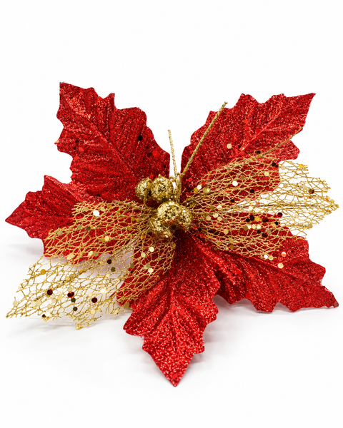 Flor navideña con escarcha de 20 cm - foto 1